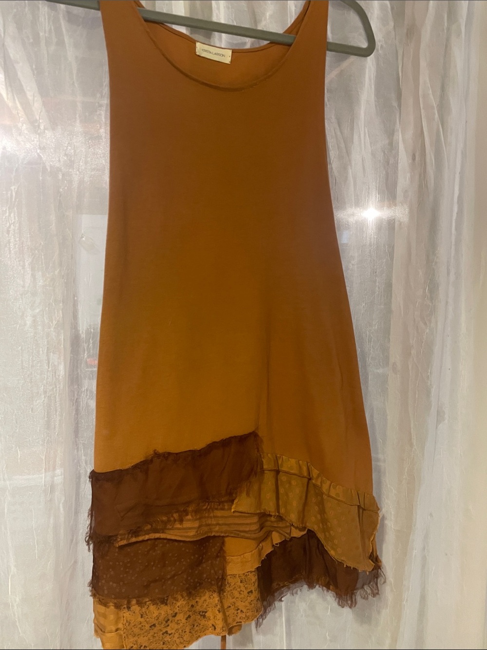 Sleeveless Layered Midi Dress in Rust